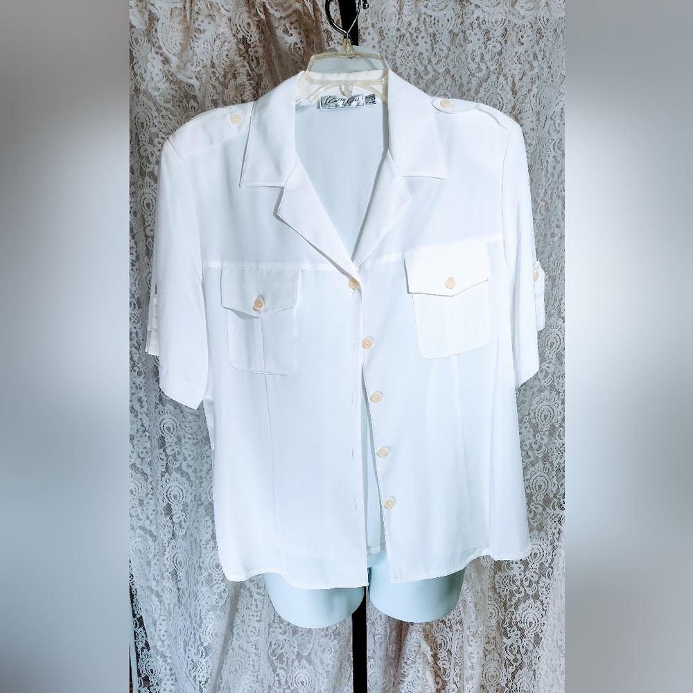 Kathy Che Soft White Short Sleeve Button-Up Shirt